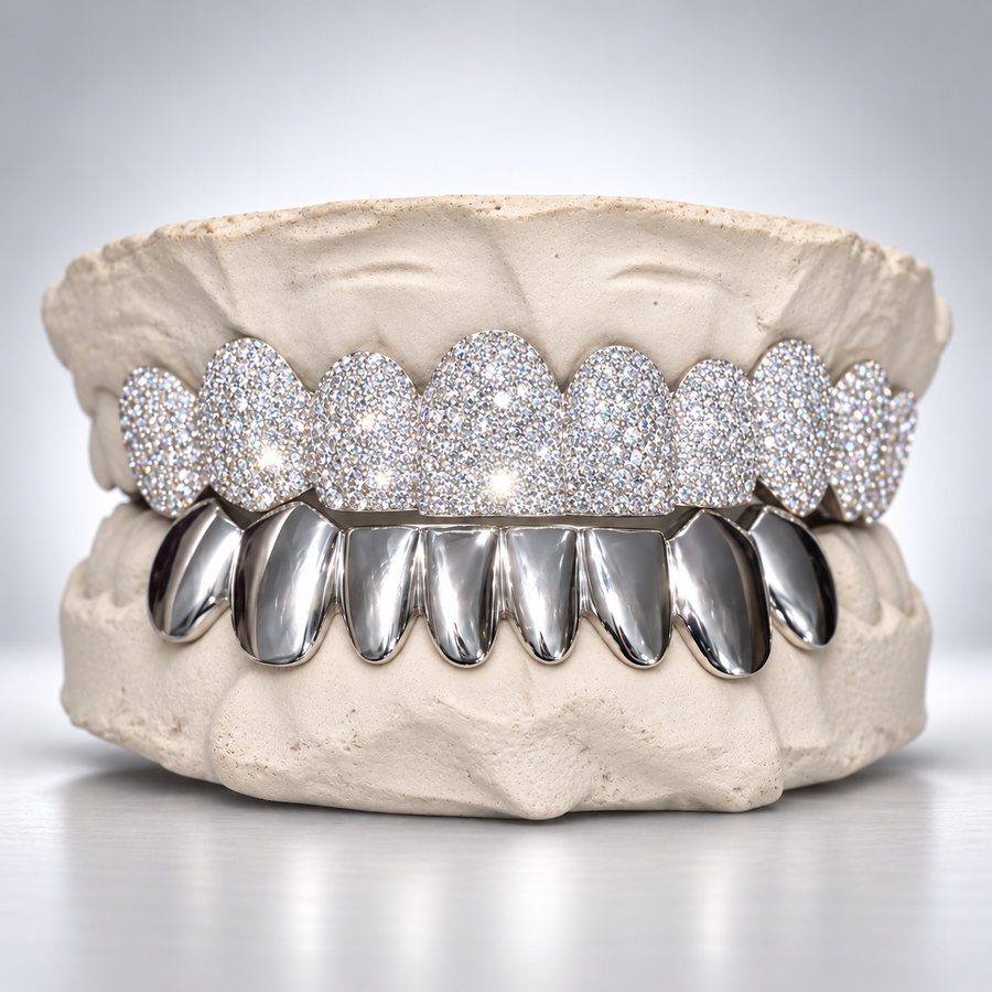 Moissanite Silver Combo VVS Moissanite Grillz