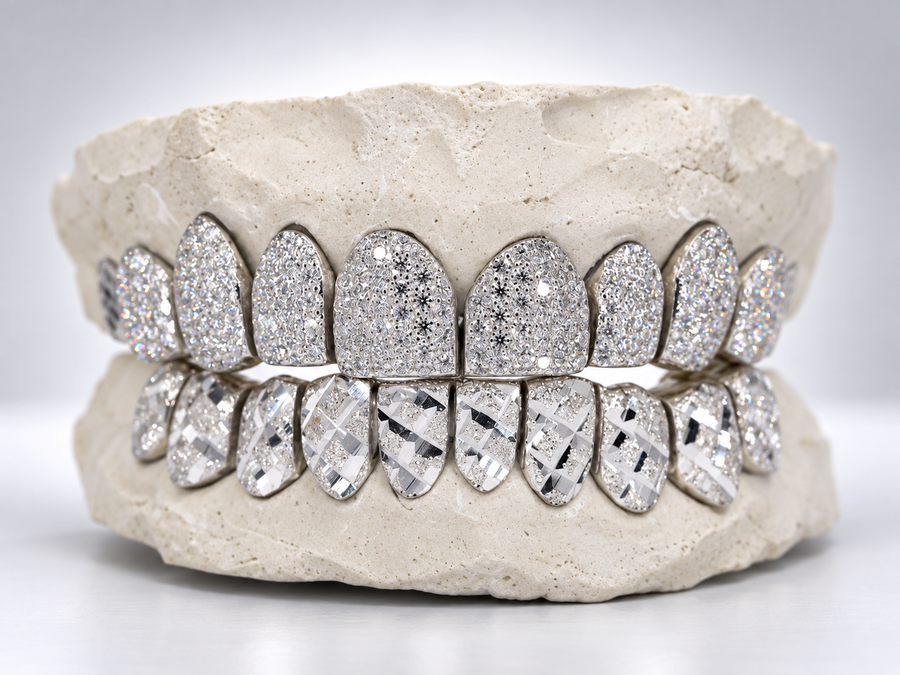 Split Finish Iced & Diamond Cut Grillz