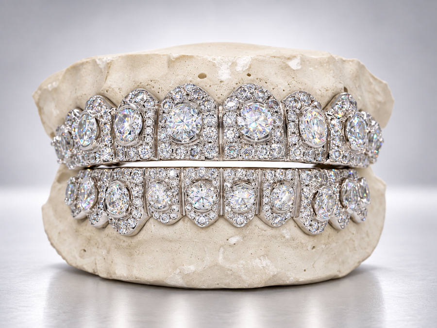 Shield Halo Solitaire VVS Moissanite Grillz