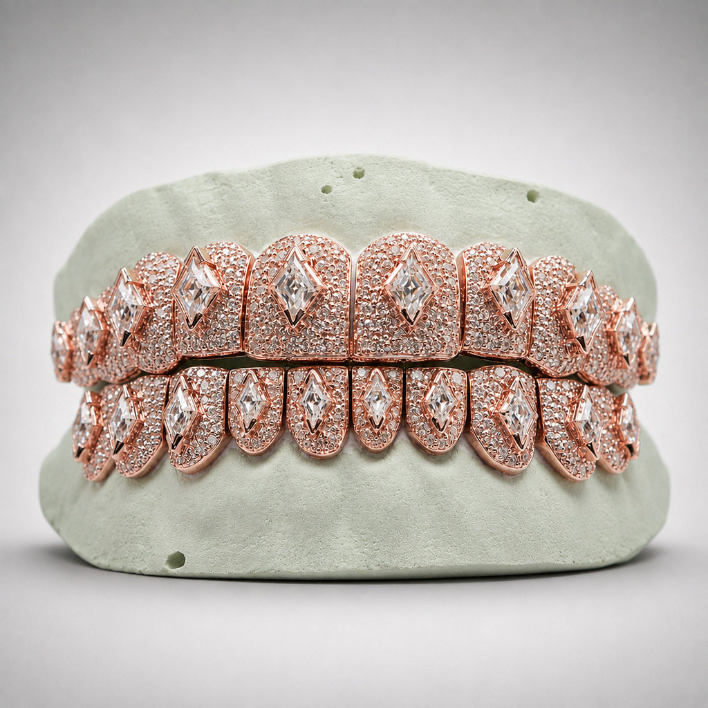 Lozenge Cut Center Stone VVS Moissanite Grillz