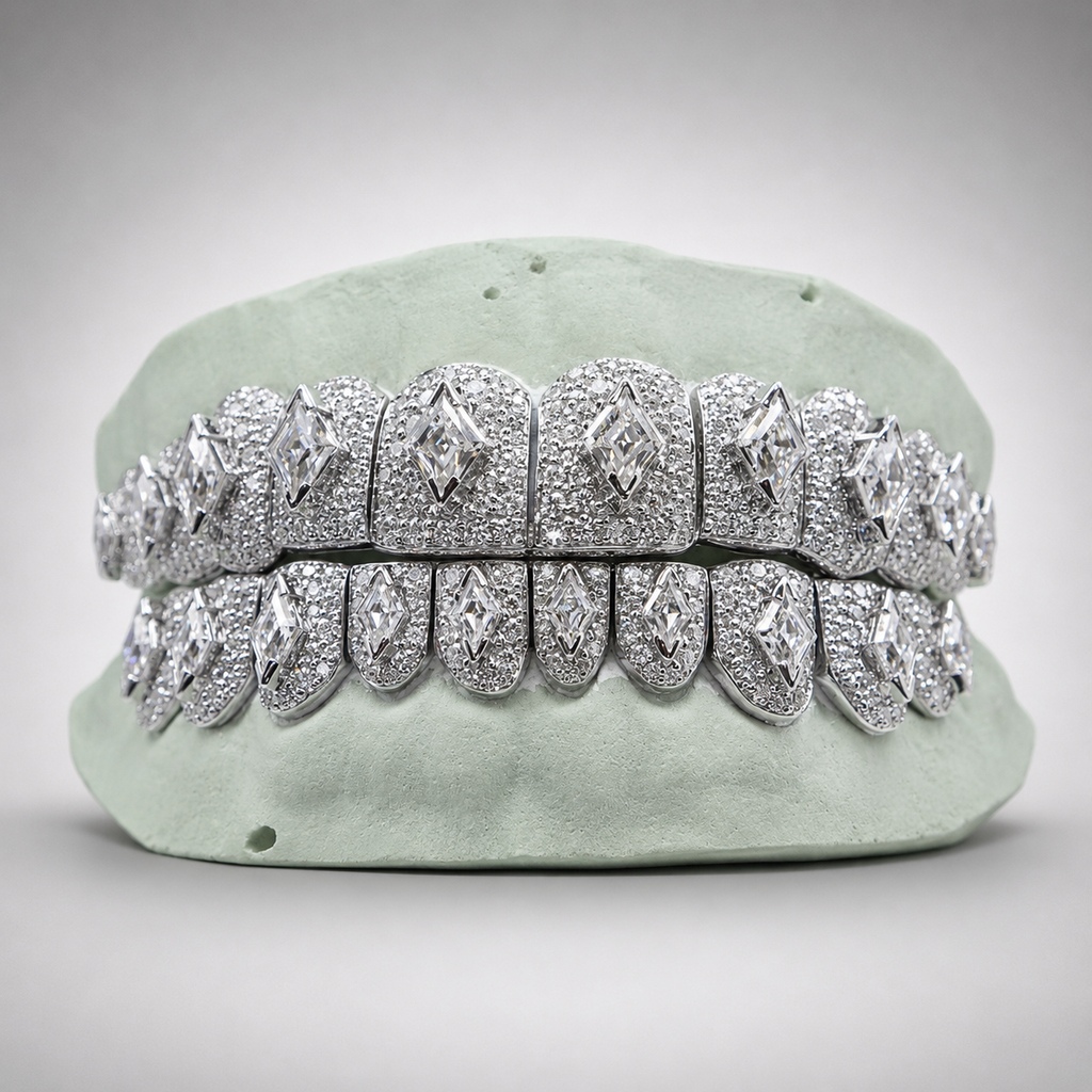 Lozenge Cut Center Stone VVS Moissanite Grillz