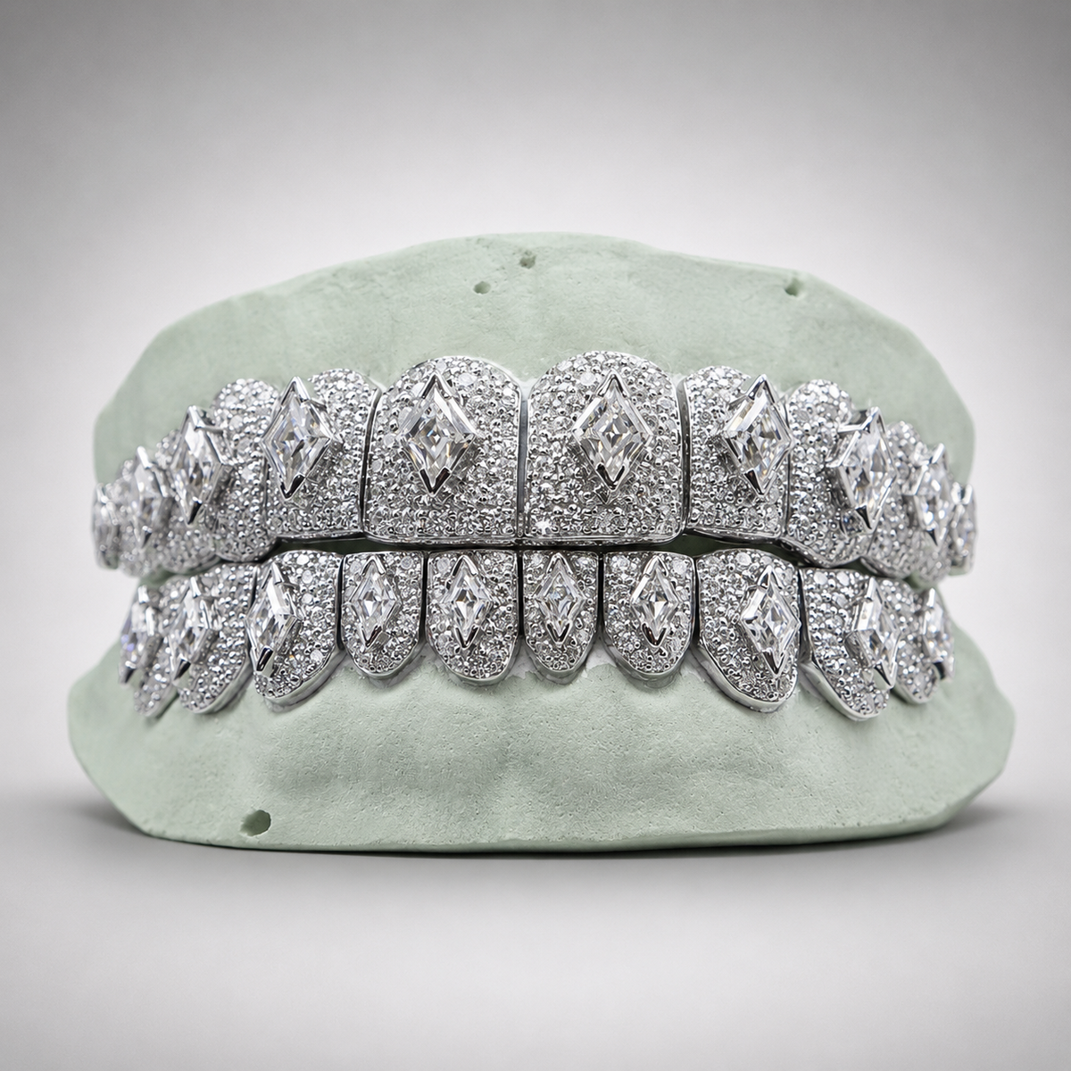 Lozenge Cut Center Stone VVS Moissanite Grillz