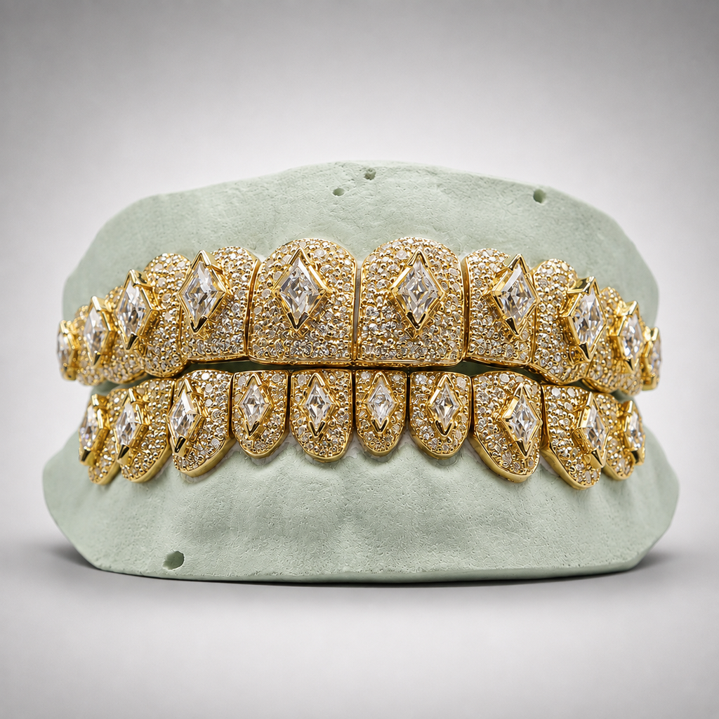 Lozenge Cut Center Stone VVS Moissanite Grillz