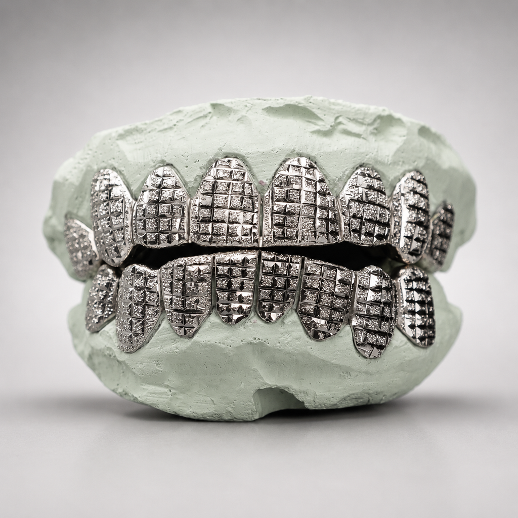 Princess Square Diamond Cut with Diamond Dust Grillz