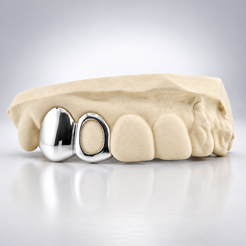 Solid & Open Face Two Tooth Grillz - White Gold