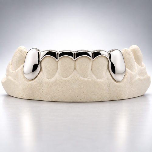 Custom Solid Curved Front Bar Grillz - White Gold