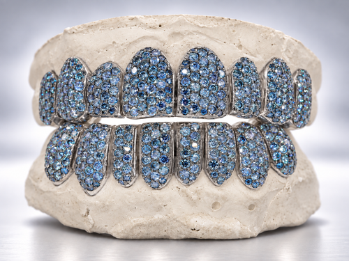 Arctic Blue Full Pavé Moissanite Grillz - White Gold