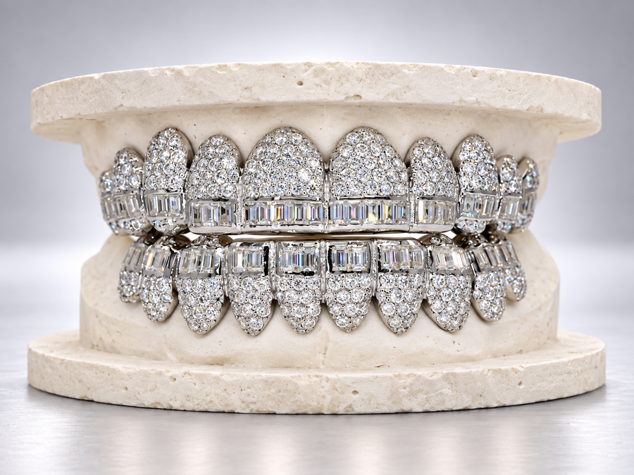 Dual Cut Baguette & Pavé Iced Fang Grillz