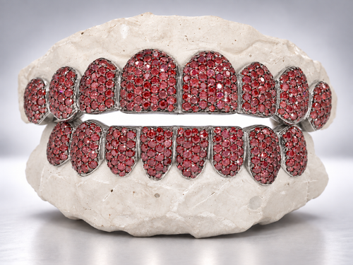 Crimson Ice Full Pavé Moissanite Grillz - White Gold