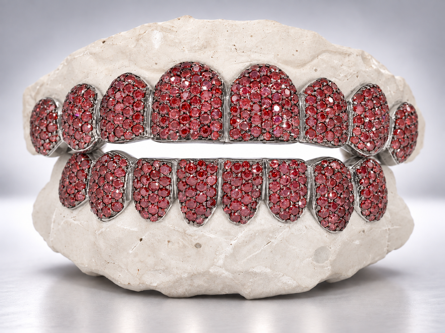 Crimson Ice Full Pavé Moissanite Grillz