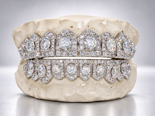 Shield Halo Solitaire VVS Moissanite Grillz - White Gold