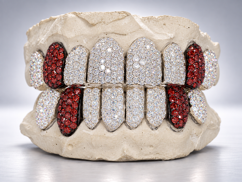 Crimson Fang Iced Moissanite Grillz - White Gold
