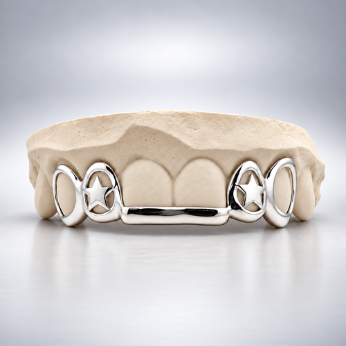 Custom Star Front Tip Open Face Grillz - White Gold