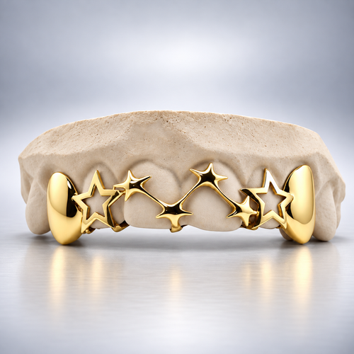 Custom Celestial Star Constellation Open Face Grillz - Yellow Gold