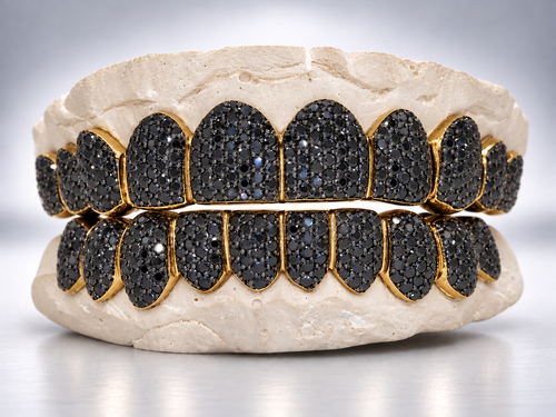 Blackout Iced Pavé Moissanite Grillz - Yellow Gold