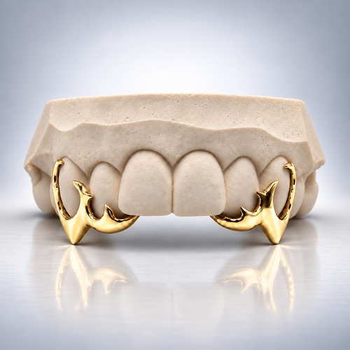 Custom Cyber Fang Vampire Teeth Grillz - Yellow Gold