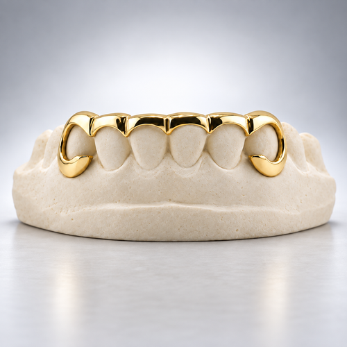 Custom Curved Front Bar Open Face Grillz - Yellow Gold